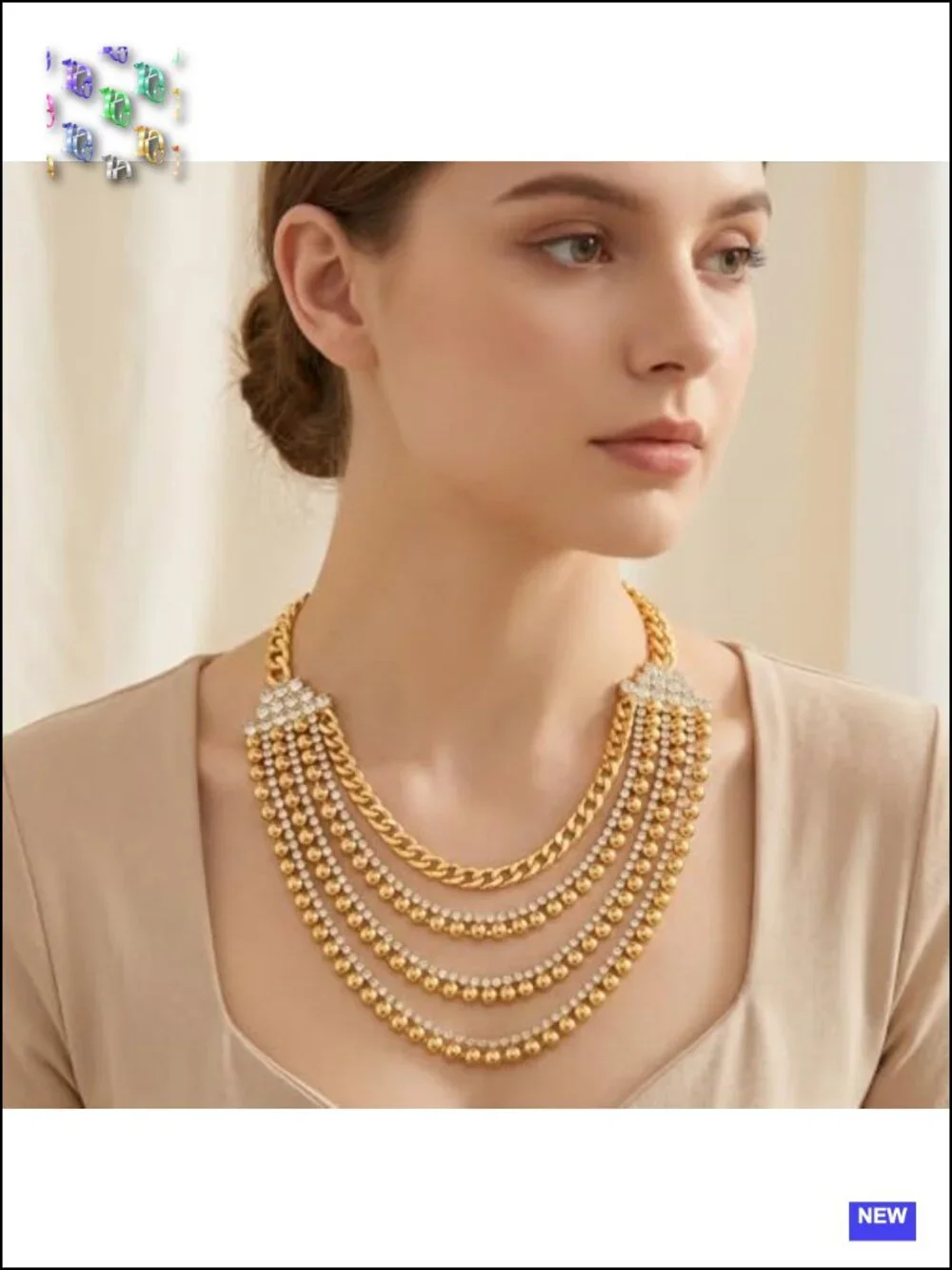 5-Strand Gold-Tone Crystal Y-Drop Waterfall Necklace for Women